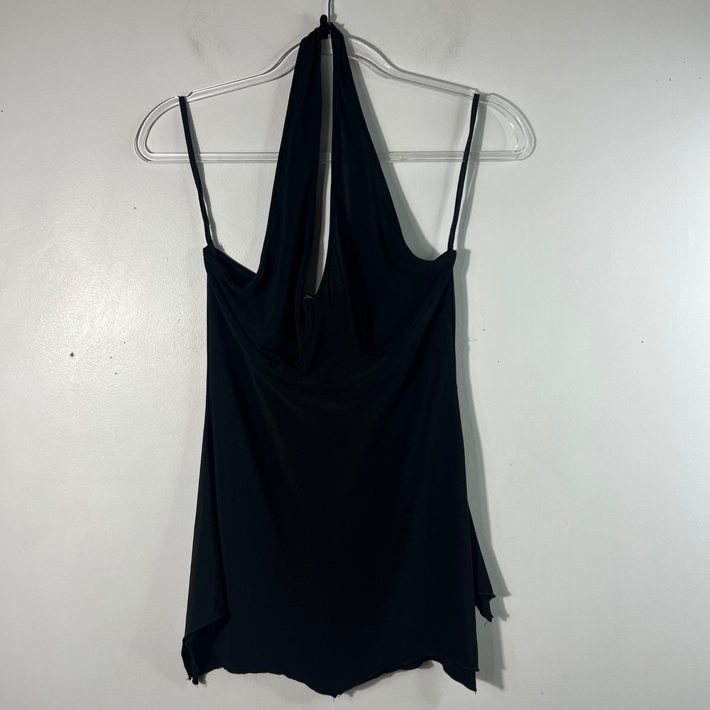 Womens Vintage MKM Designs Halter Top Asymmetrical Hem Black M Polyester Spandex